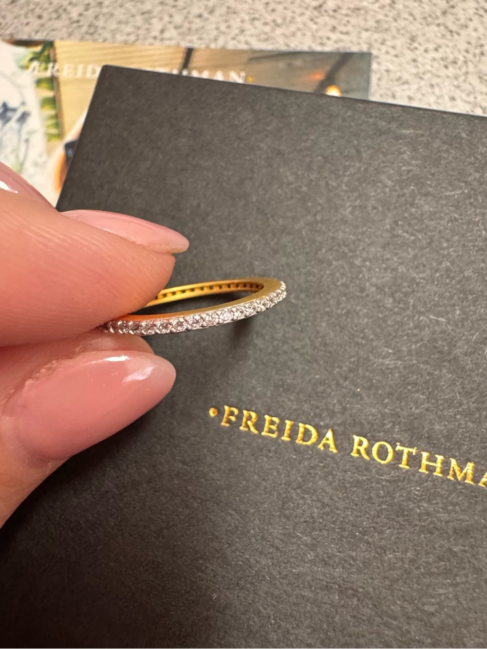 Freida Rothman Pave Matte Gold Stacking Ring